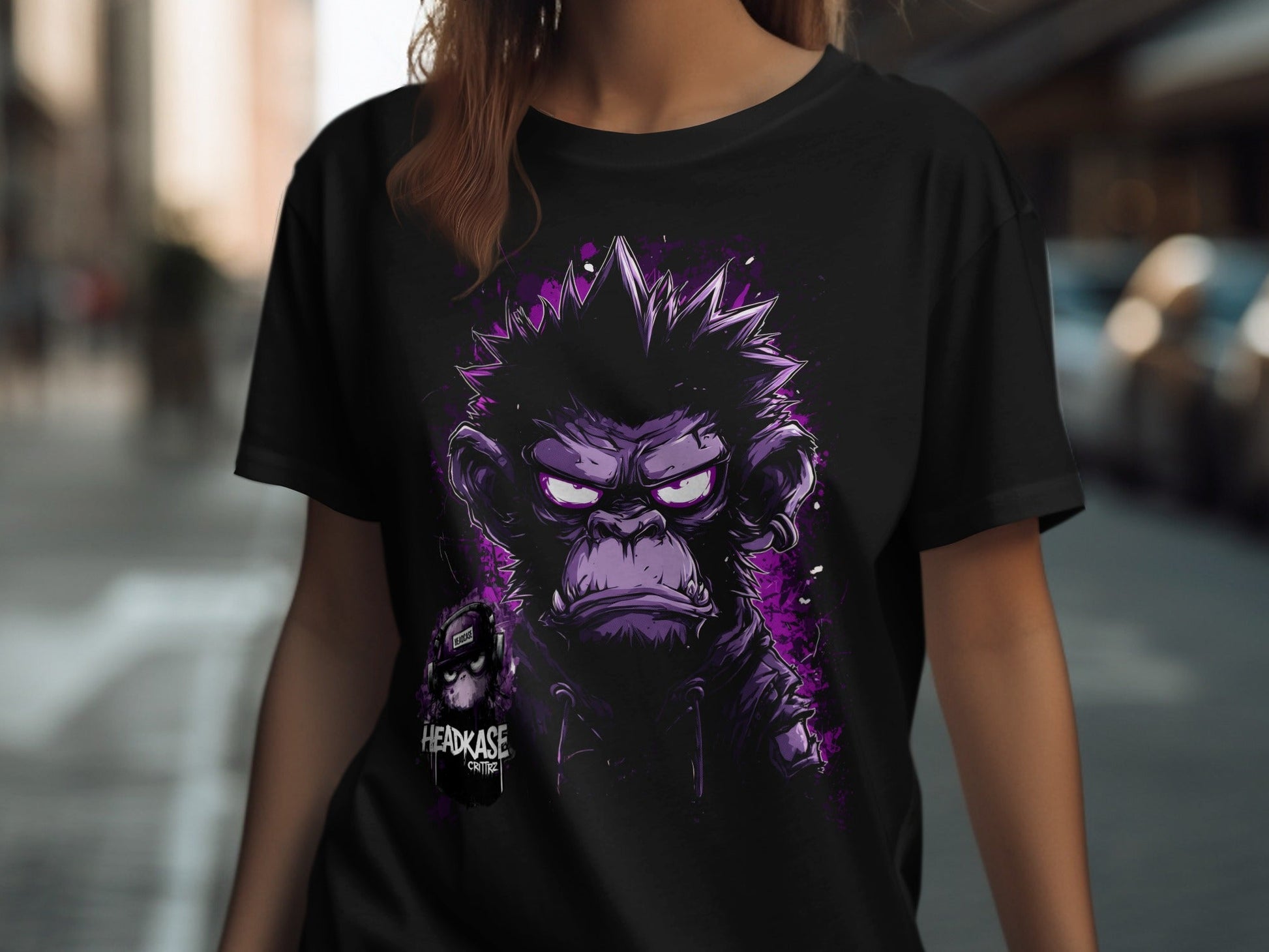 Street Art Headkase Gorilla Sizes S to 5XL Unisex T-Shirt - Headcase Crittrz Black T-Shirt - RMA APPAREL - Roclla Media Apparel Store