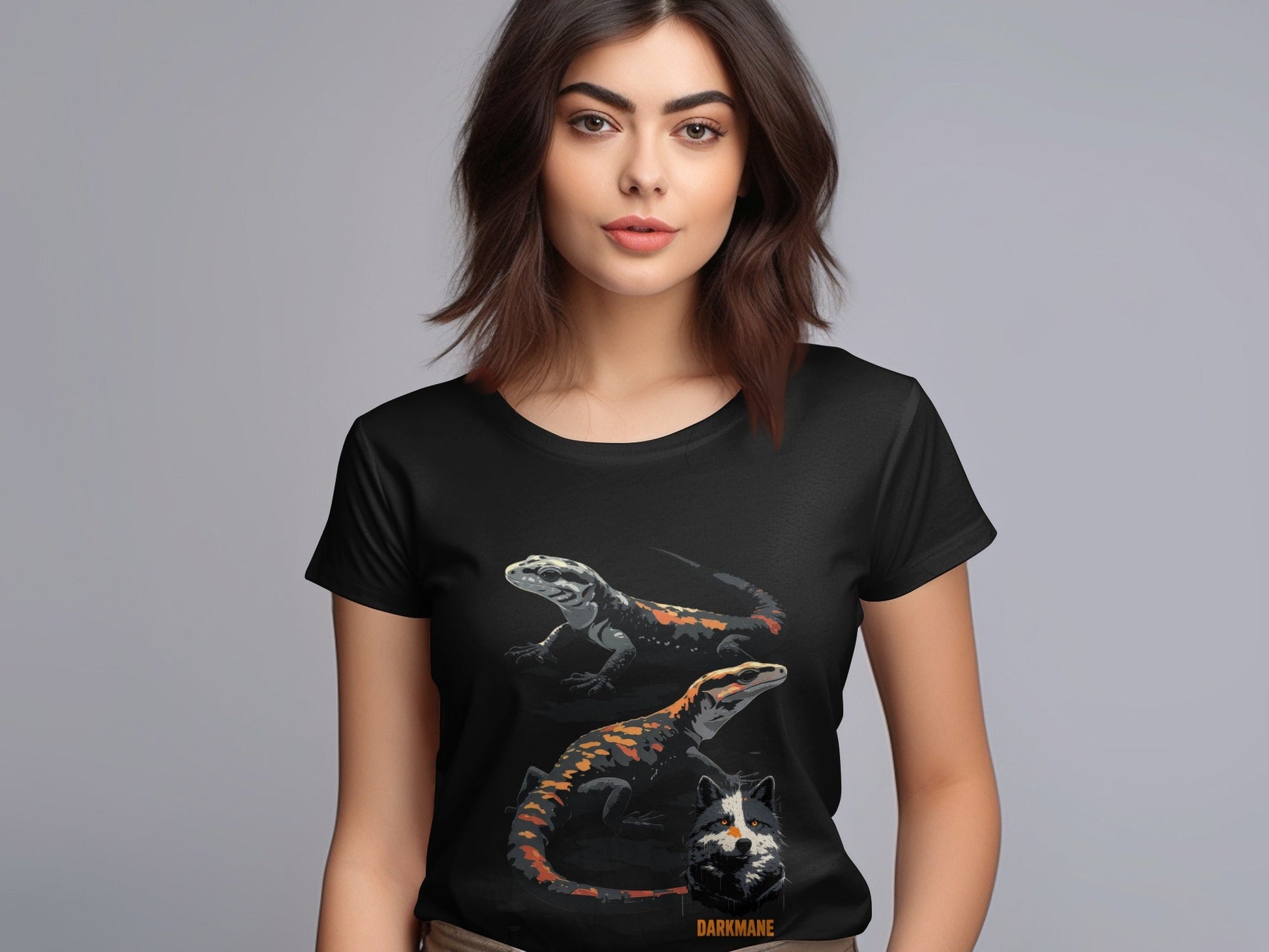 Street Art Lizard Wildlife Unisex T-Shirt Sizes S to 5XL - Darkmane Black T-Shirt - RMA APPAREL - Roclla Media Apparel Store