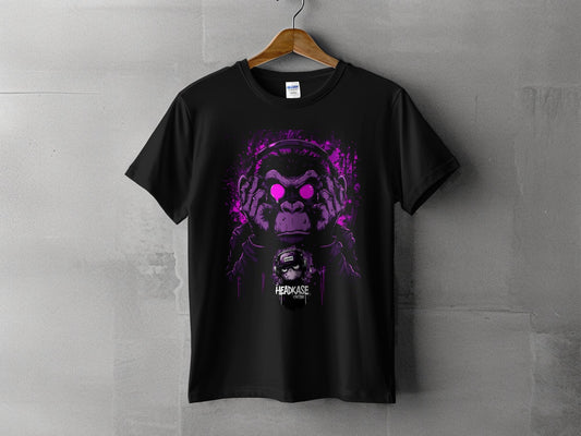 Street Art Monkey Listening Music Sizes S to 5XL T-Shirt - Headcase Crittrz Black T-Shirt - RMA APPAREL - Roclla Media Apparel Store