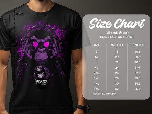 Street Art Monkey Listening Music Sizes S to 5XL T-Shirt - Headcase Crittrz Black T-Shirt - RMA APPAREL - Roclla Media Apparel Store