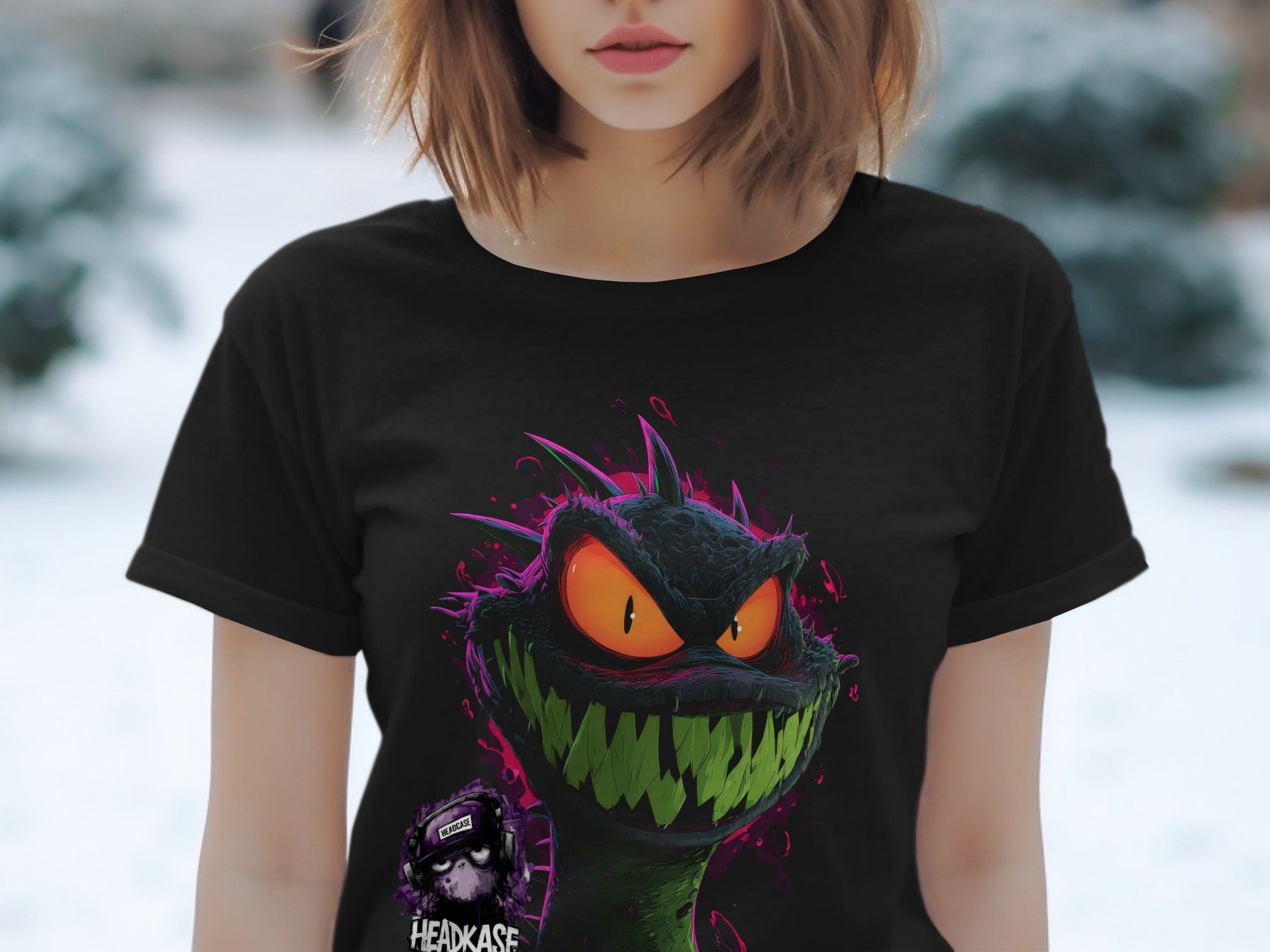 Street Art Reptile Urban Mens Womens Unisex T-Shirt Sizes - Headcase Crittrz Black T-Shirt - RMA APPAREL - Roclla Media Apparel Store