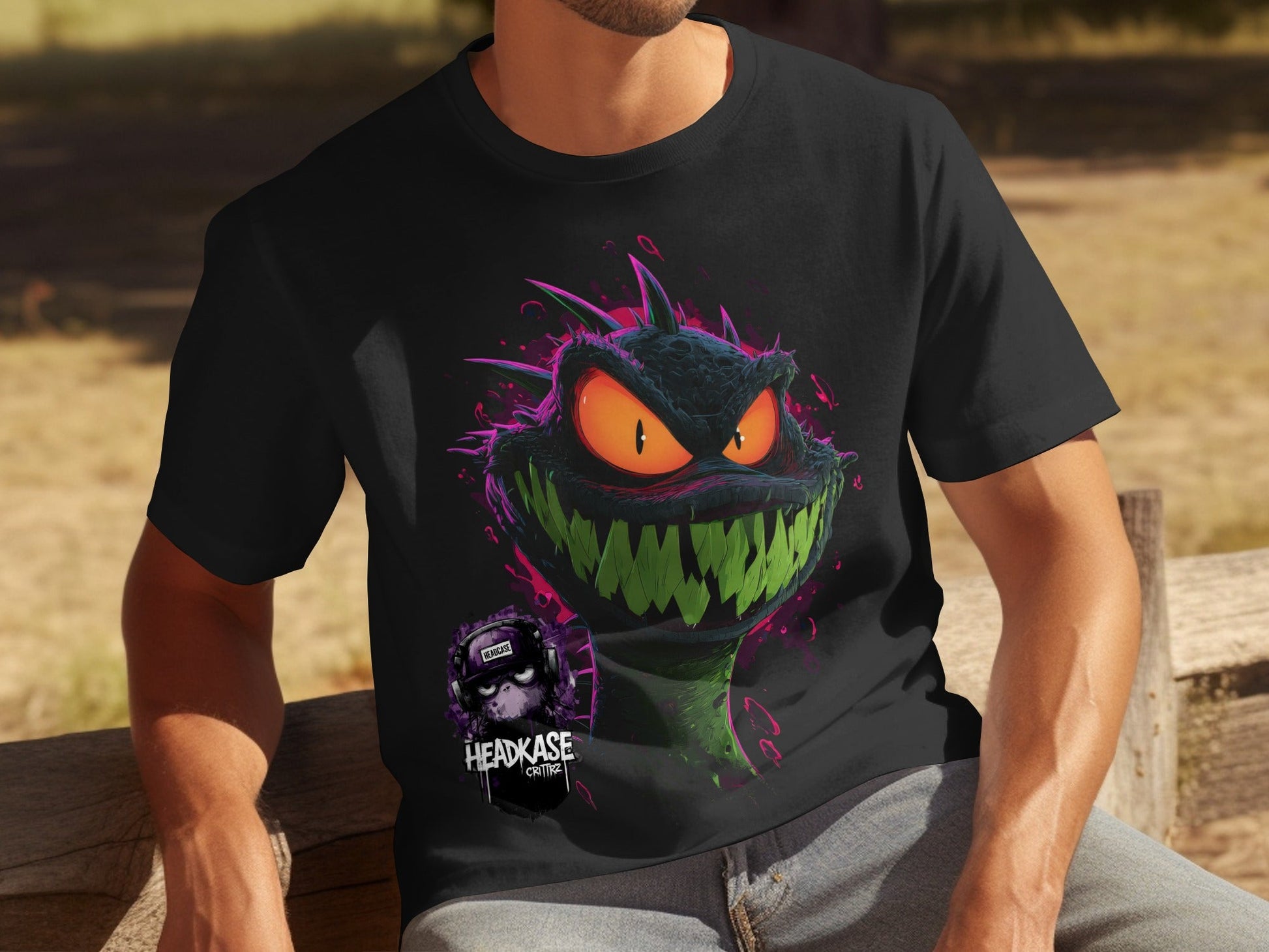 Street Art Reptile Urban Mens Womens Unisex T-Shirt Sizes - Headcase Crittrz Black T-Shirt - RMA APPAREL - Roclla Media Apparel Store