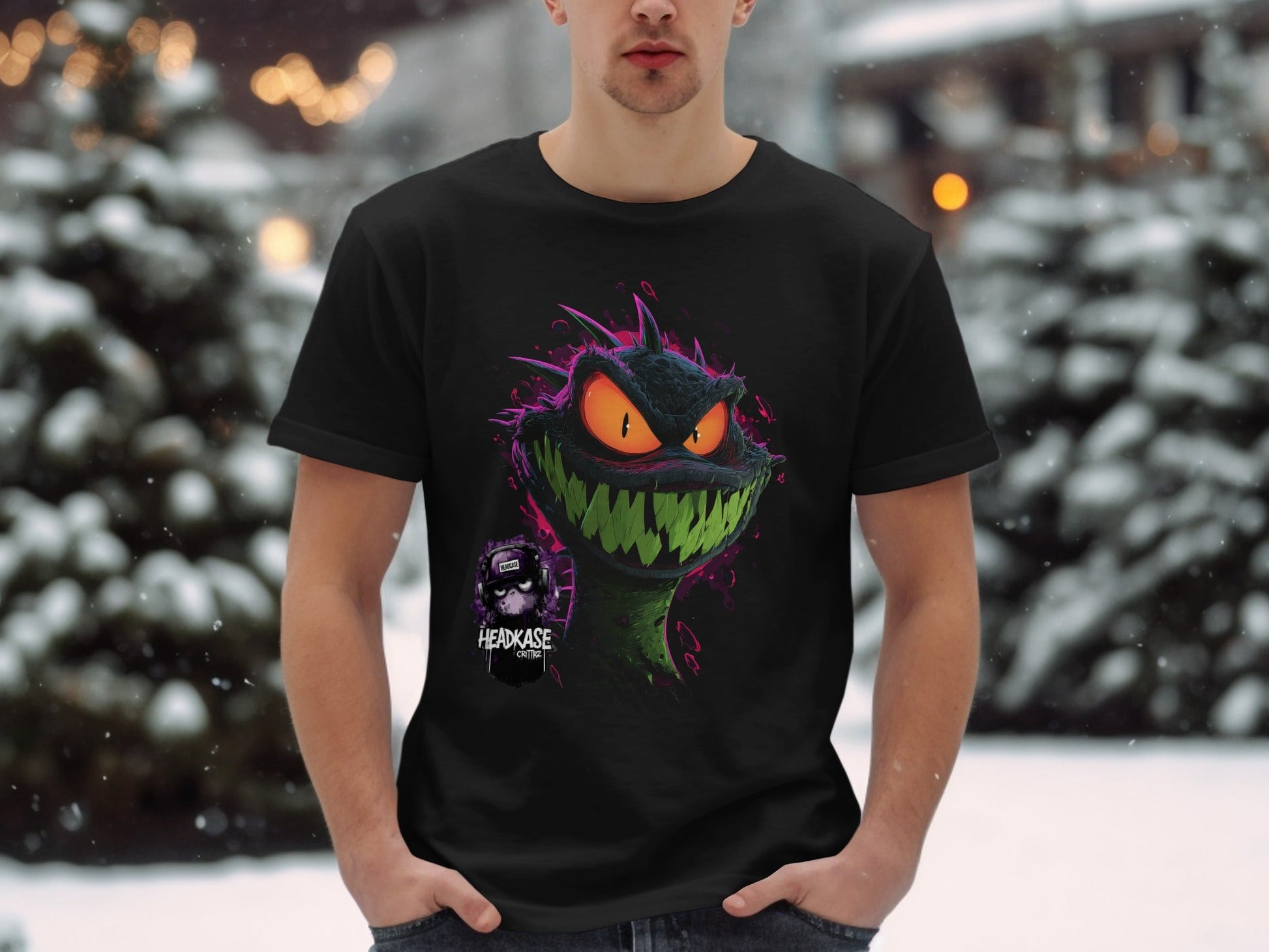 Street Art Reptile Urban Mens Womens Unisex T-Shirt Sizes - Headcase Crittrz Black T-Shirt - RMA APPAREL - Roclla Media Apparel Store