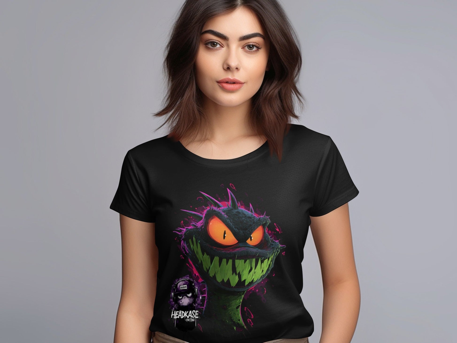 Street Art Reptile Urban Mens Womens Unisex T-Shirt Sizes - Headcase Crittrz Black T-Shirt - RMA APPAREL - Roclla Media Apparel Store