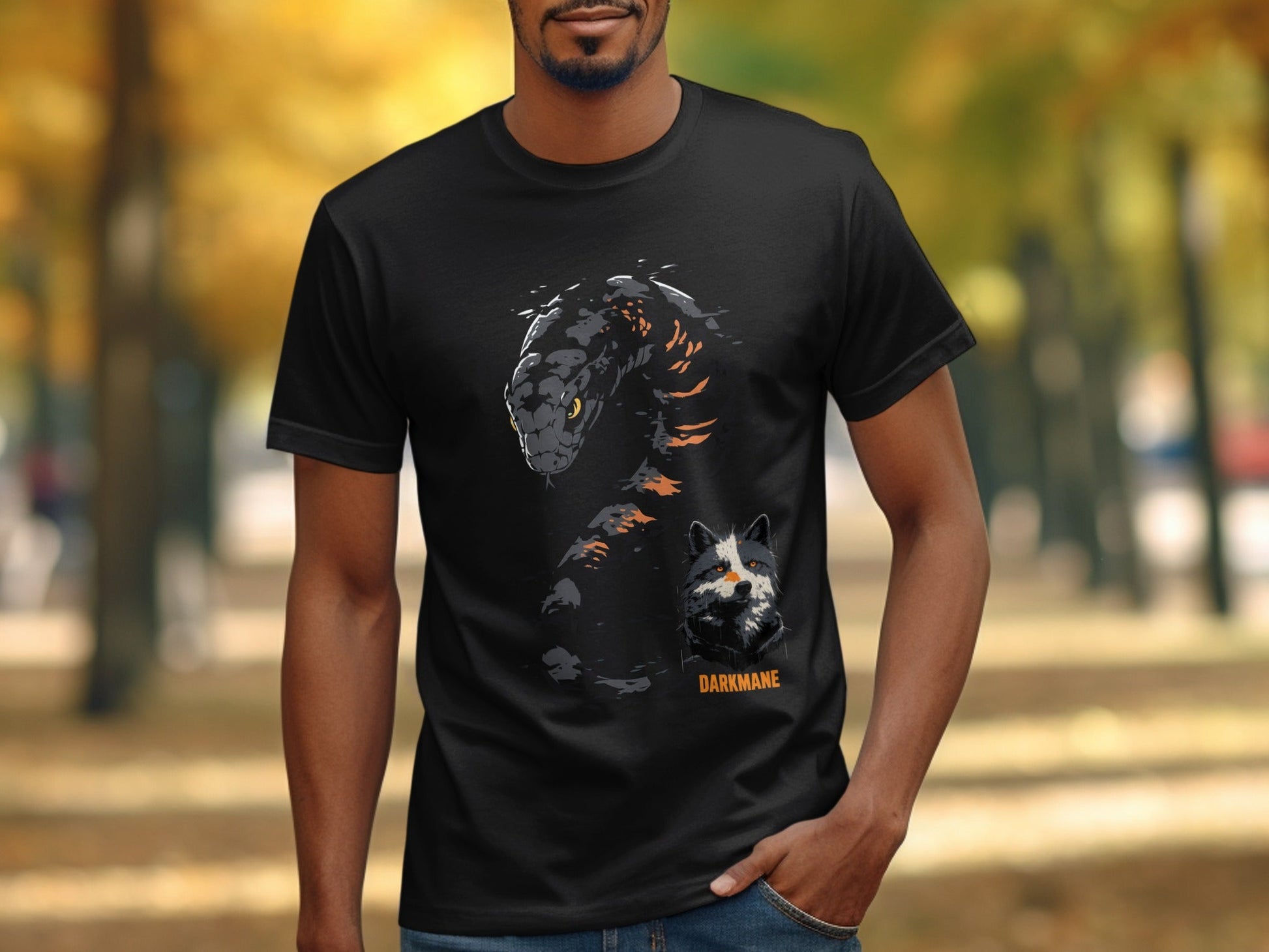 Street Art Snake Wildlife Darkmane Sizes S to 5XL Unisex T-Shirt - Darkmane Black T-Shirt - RMA APPAREL - Roclla Media Apparel Store