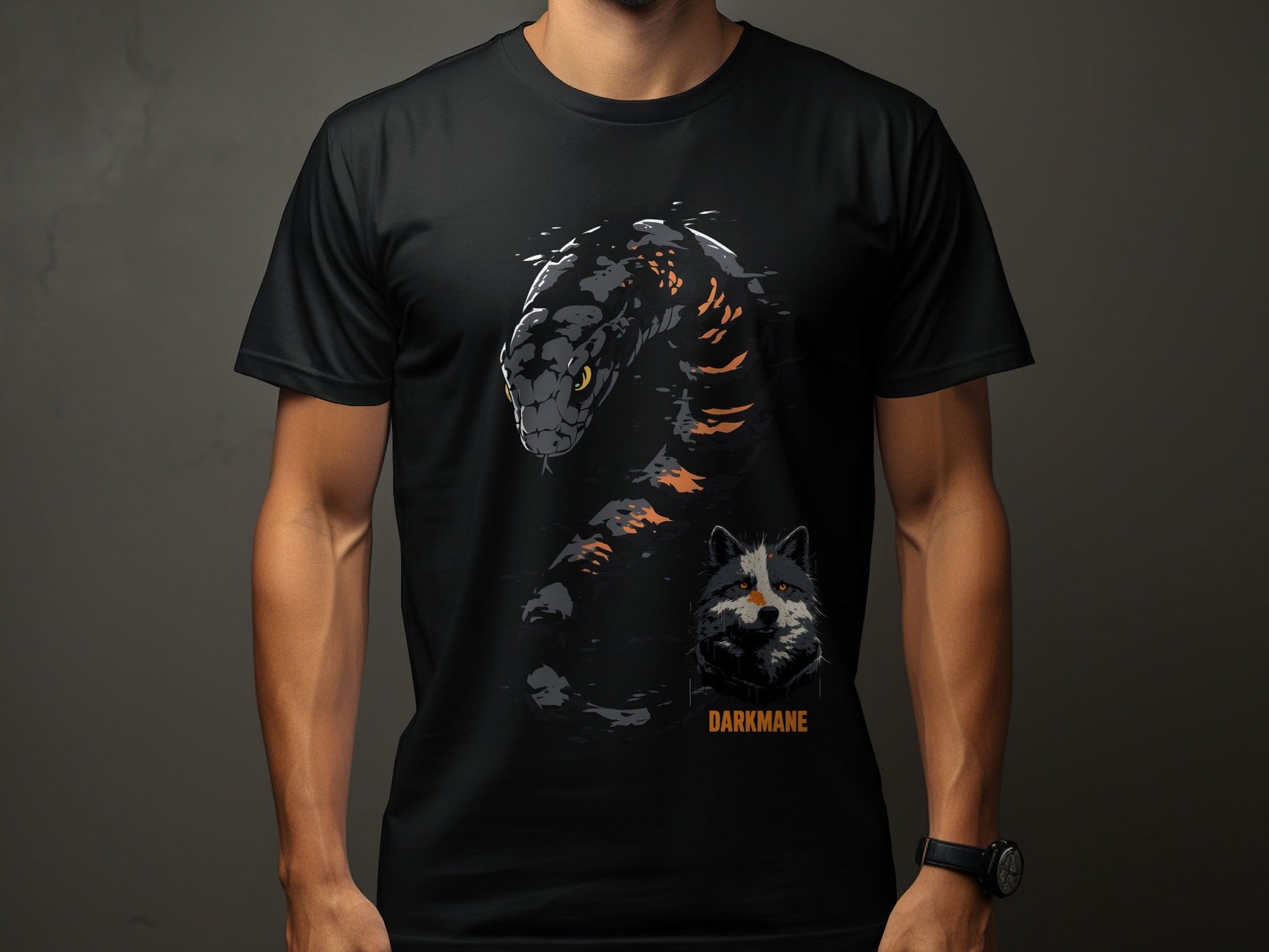 Street Art Snake Wildlife Darkmane Sizes S to 5XL Unisex T-Shirt - Darkmane Black T-Shirt - RMA APPAREL - Roclla Media Apparel Store