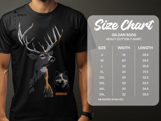 Street Art Stag and Wildlife Graphic Unisex T-Shirt Sizes S - 5XL - Darkmane Black T-Shirt - RMA APPAREL - Roclla Media Apparel Store