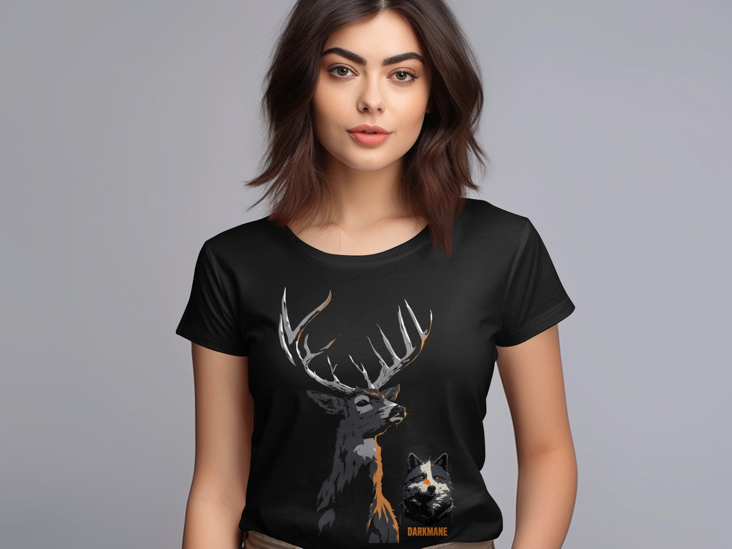 Street Art Stag and Wildlife Graphic Unisex T-Shirt Sizes S - 5XL - Darkmane Black T-Shirt - RMA APPAREL - Roclla Media Apparel Store