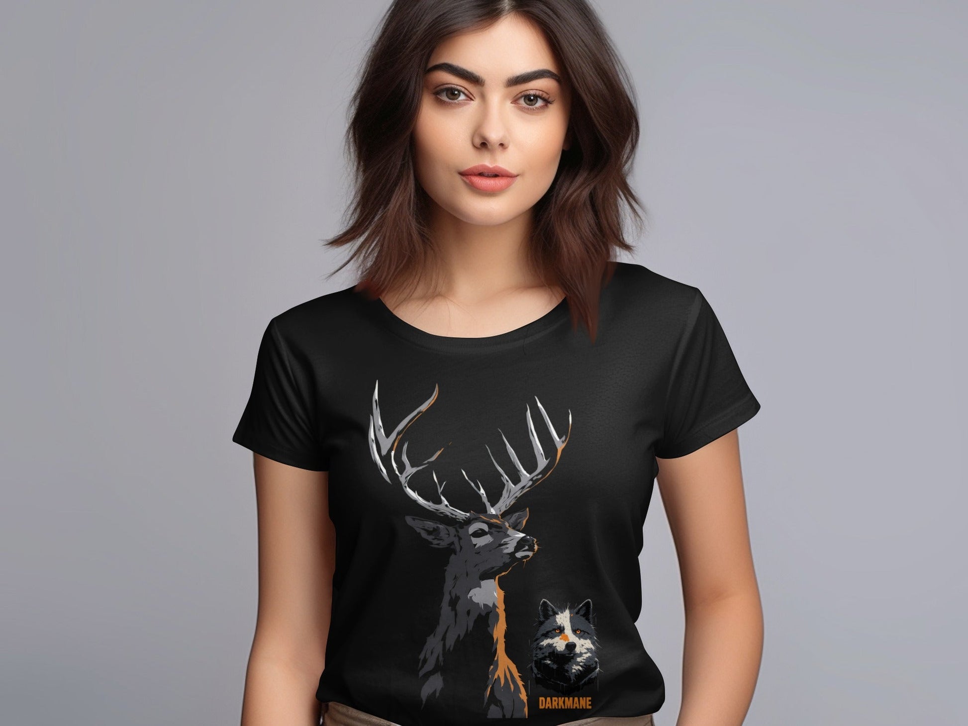Street Art Stag and Wildlife Graphic Unisex T-Shirt Sizes S - 5XL - Darkmane Black T-Shirt - RMA APPAREL - Roclla Media Apparel Store