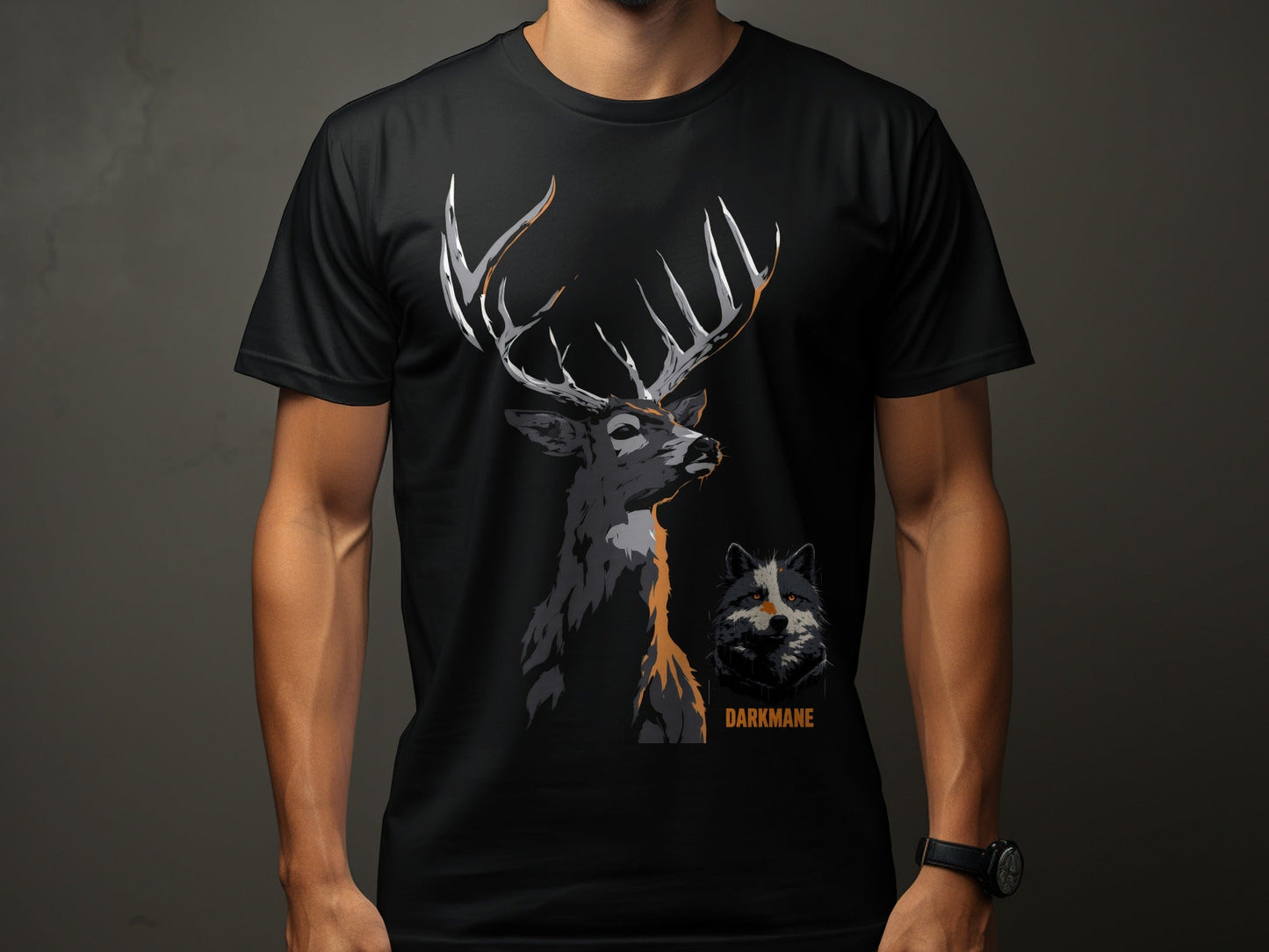 Street Art Stag and Wildlife Graphic Unisex T-Shirt Sizes S - 5XL - Darkmane Black T-Shirt - RMA APPAREL - Roclla Media Apparel Store