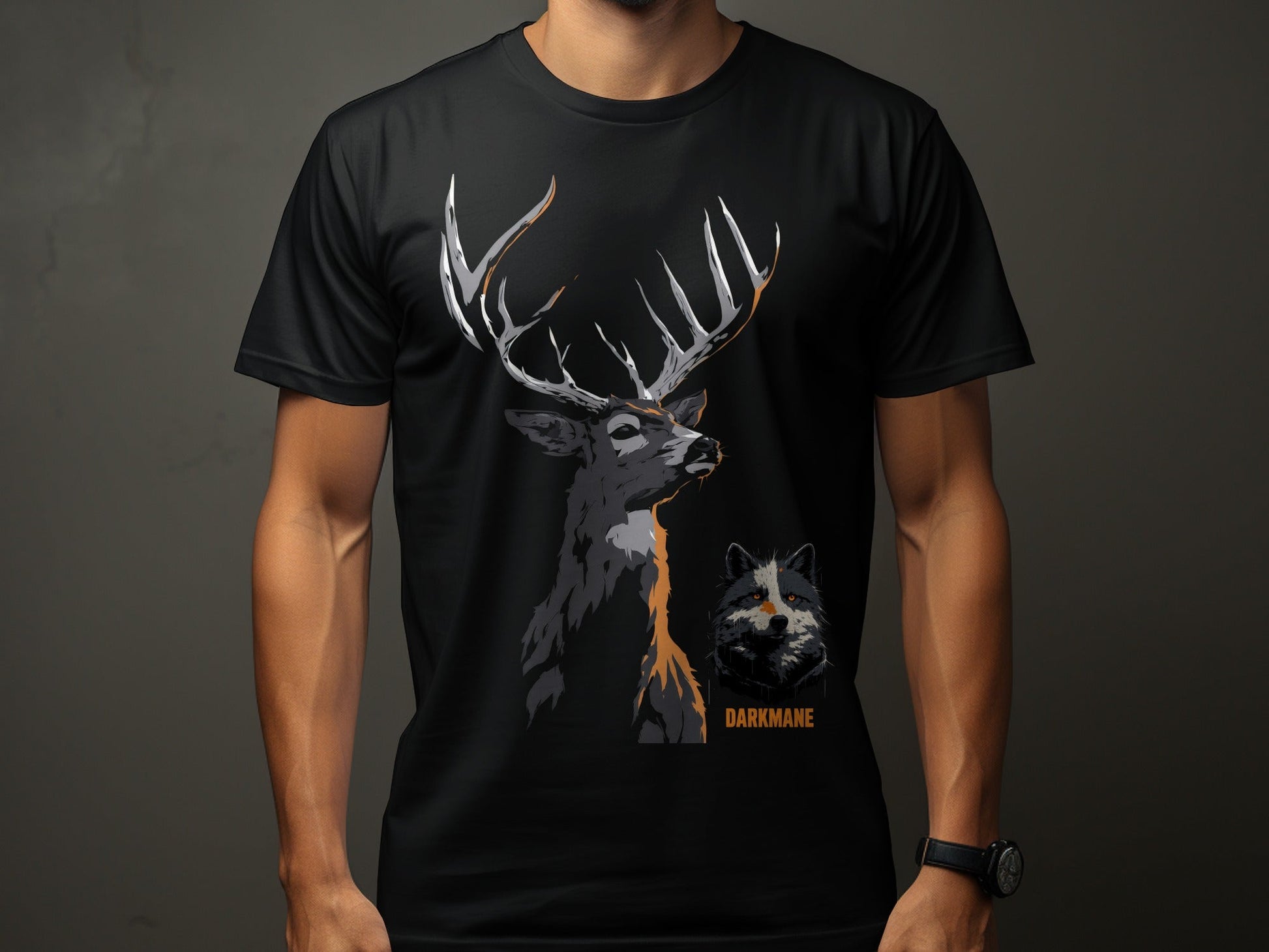 Street Art Stag and Wildlife Graphic Unisex T-Shirt Sizes S - 5XL - Darkmane Black T-Shirt - RMA APPAREL - Roclla Media Apparel Store