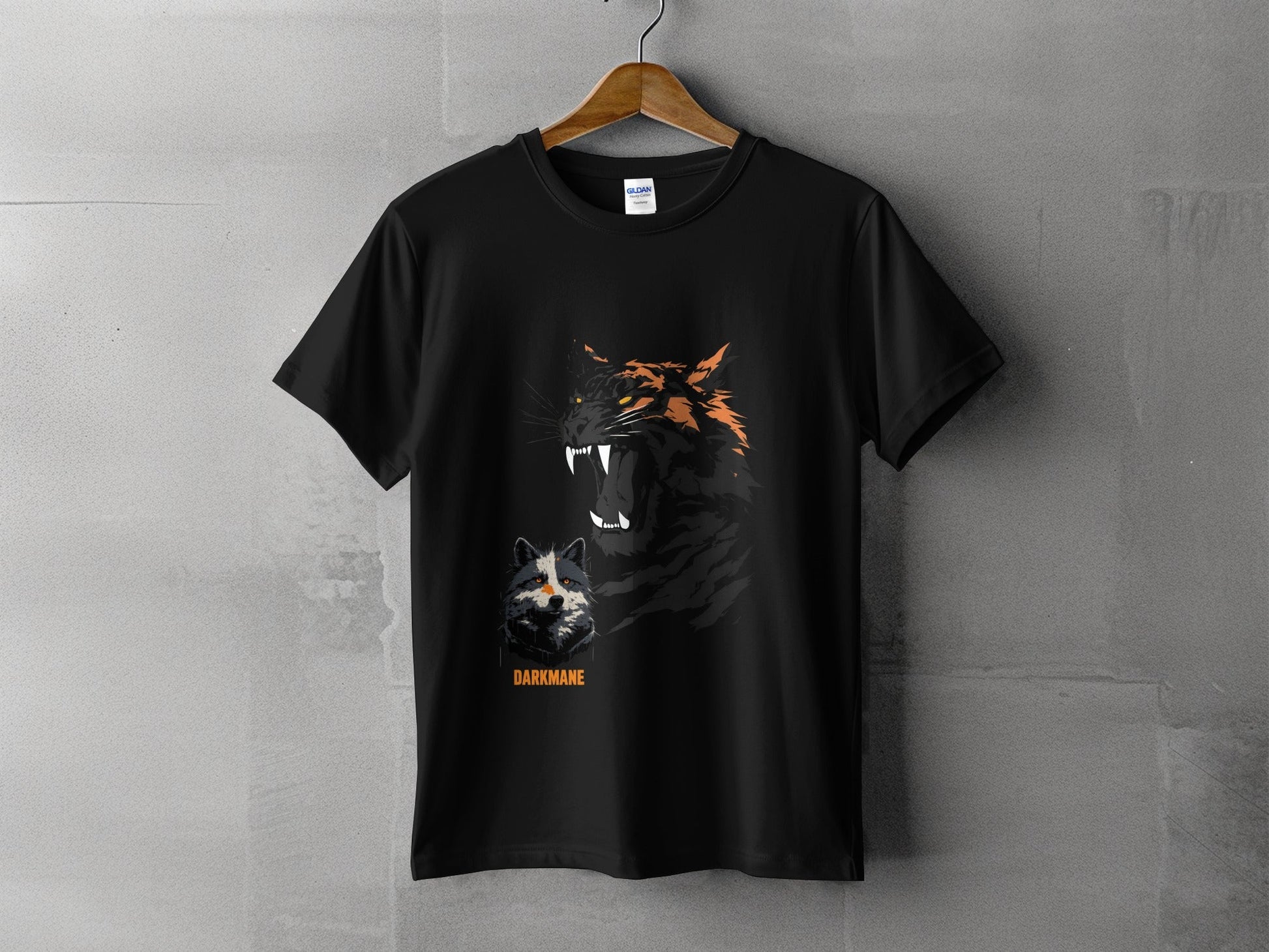 Street Art Tiger Wildlife Unisex T-Shirt Sizes S to 5XL - Darkmane Black T-Shirt - RMA APPAREL - Roclla Media Apparel Store