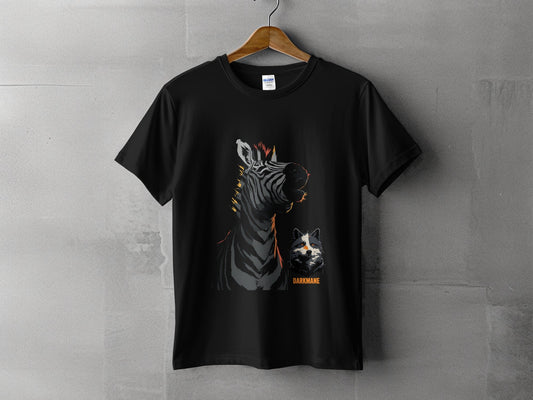 Street Art Zebra and Wildlife Design Mens Womens Unisex T-Shirt - Darkmane Black T-Shirt - RMA APPAREL - Roclla Media Apparel Store