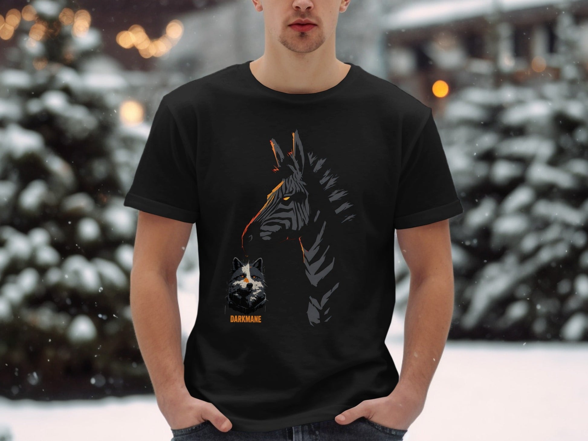 Street Art Zebra Plus Wildlife Graphic Design Unisex T-Shirt - Darkmane Black T-Shirt - RMA APPAREL - Roclla Media Apparel Store