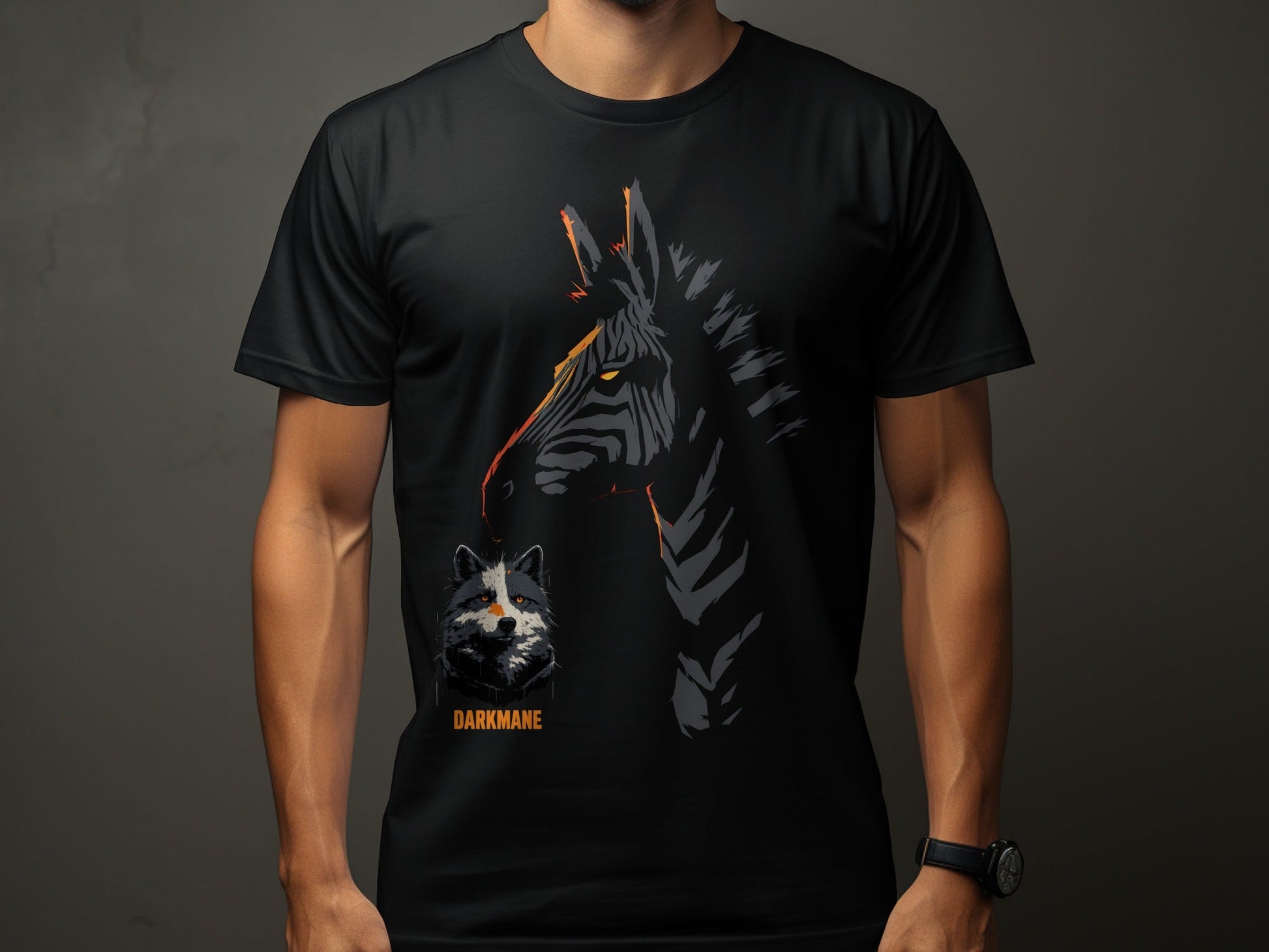 Street Art Zebra Plus Wildlife Graphic Design Unisex T-Shirt - Darkmane Black T-Shirt - RMA APPAREL - Roclla Media Apparel Store