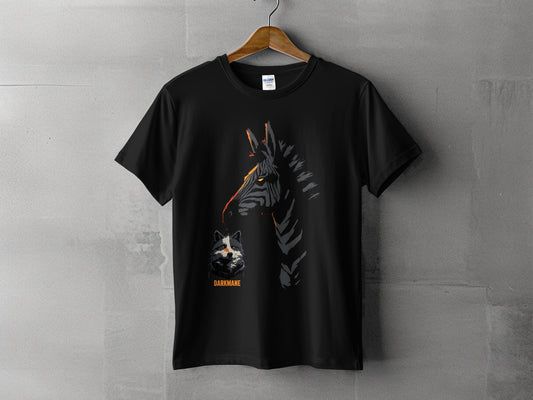 Street Art Zebra Plus Wildlife Graphic Design Unisex T-Shirt - Darkmane Black T-Shirt - RMA APPAREL - Roclla Media Apparel Store