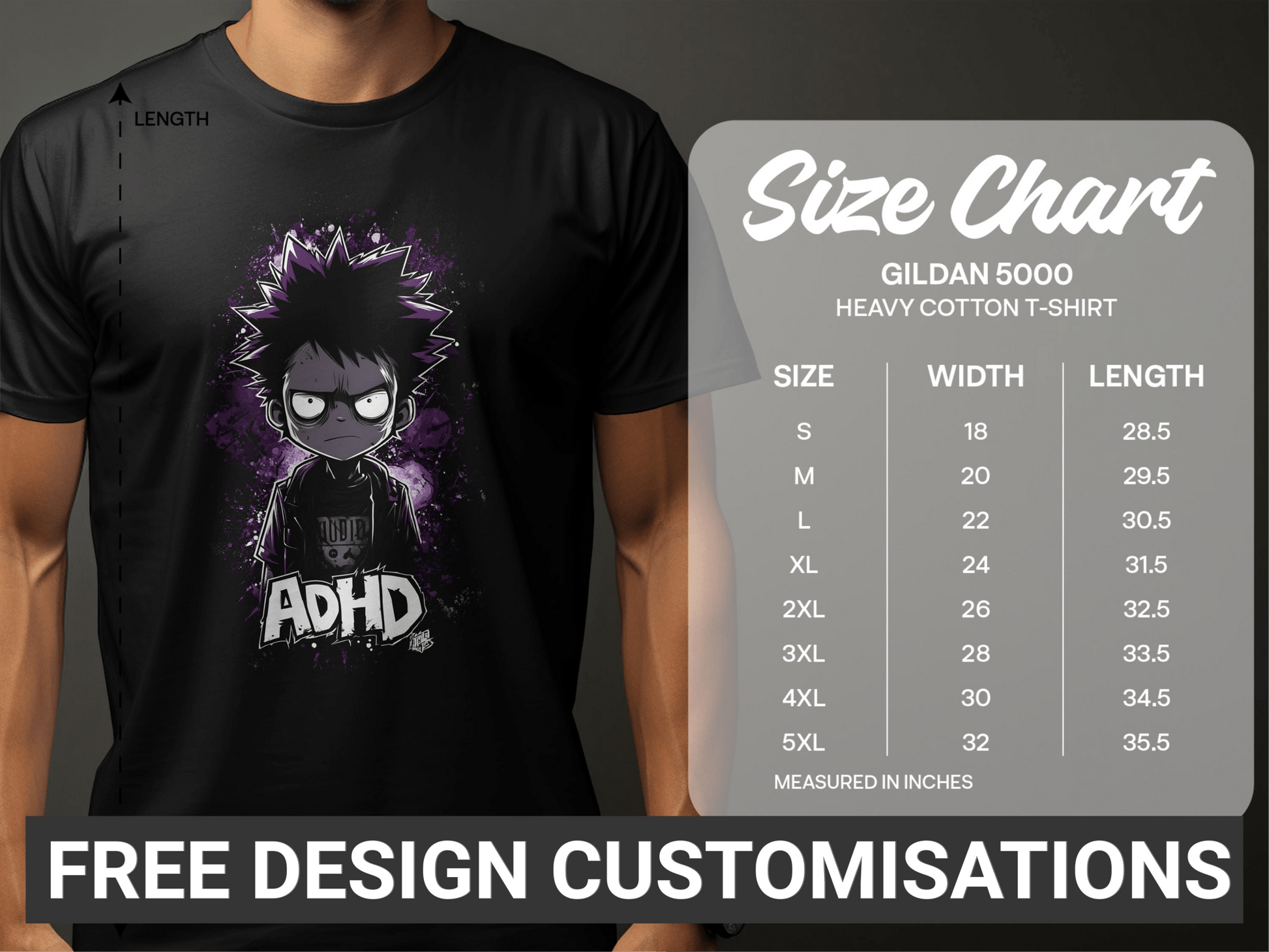 Urban Art ADHD Expression T-Shirt Sizes S to 5XL Unisex T-Shirt - ADHA Black T-Shirt - RMA APPAREL - Roclla Media Apparel Store