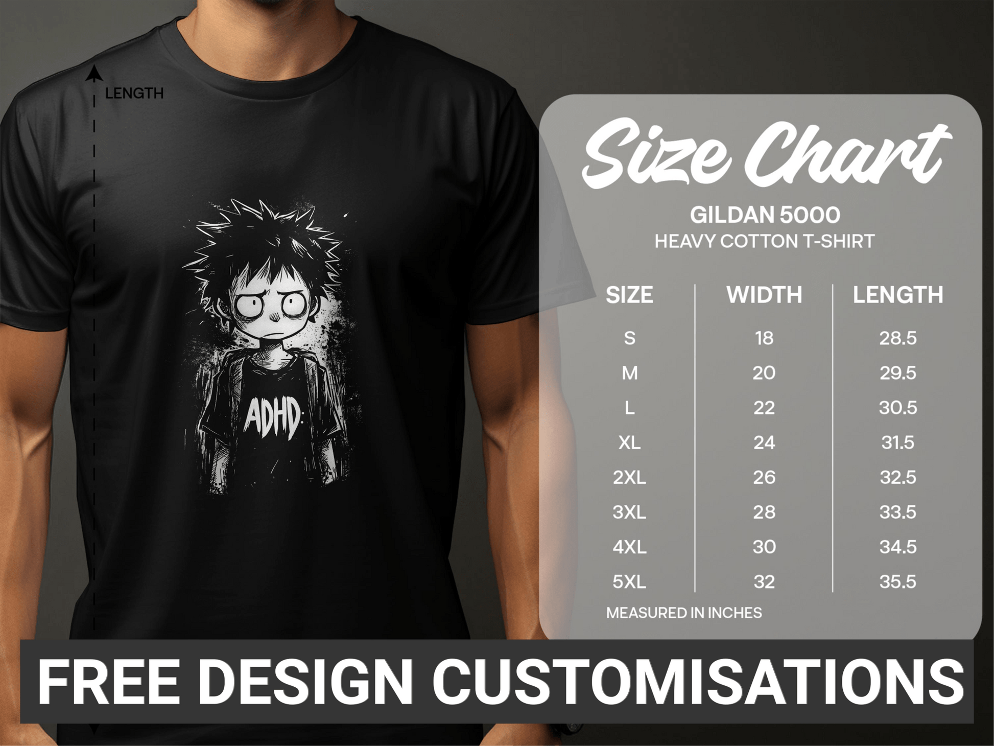 Urban Art ADHD Monochrome Graphic Mens Unisex T-Shirt Sizes - ADHA Black T-Shirt - RMA APPAREL - Roclla Media Apparel Store