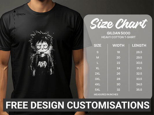 Urban Art ADHD Monochrome Graphic Mens Unisex T-Shirt Sizes - ADHA Black T-Shirt - RMA APPAREL - Roclla Media Apparel Store